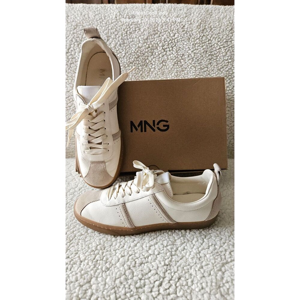Mango (MNG) Contrast Panel Sneakers Tan Women's 7.5 | Clean Girl | Quiet Luxury